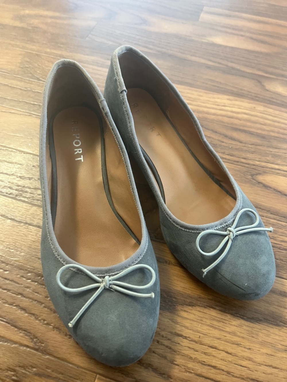 Report Gray Suede Ballet Flats with Bow Accent